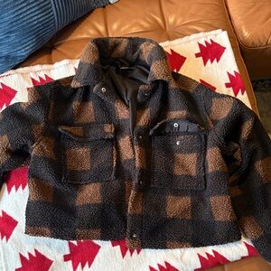 H&M Black and Brown Checkered Cropped Jacket